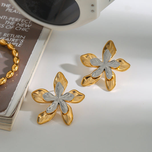 Bloomform gold and silver floral earrings – 18K gold-plated statement jewellery for women by Orlaya Jewellery