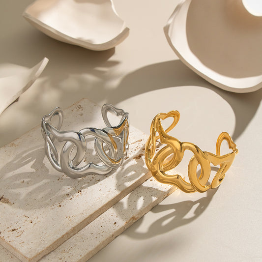 Orlaya Eterna Heart Cuff Bracelet crafted in 18K gold-plated steel