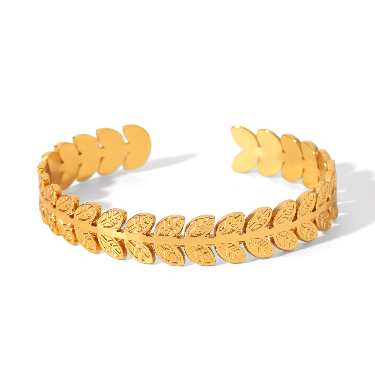 Close-up of Orlaya Laurel Crown Cuff Bracelet showing sculpted leaves