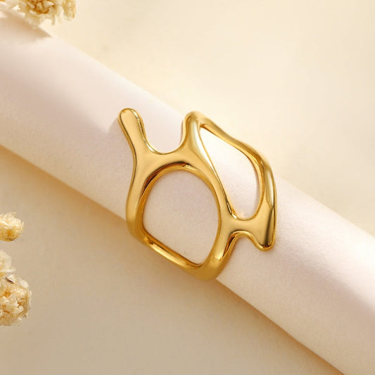 Meraki gold statement ring with sculptural arc design – Orlaya Jewellery
