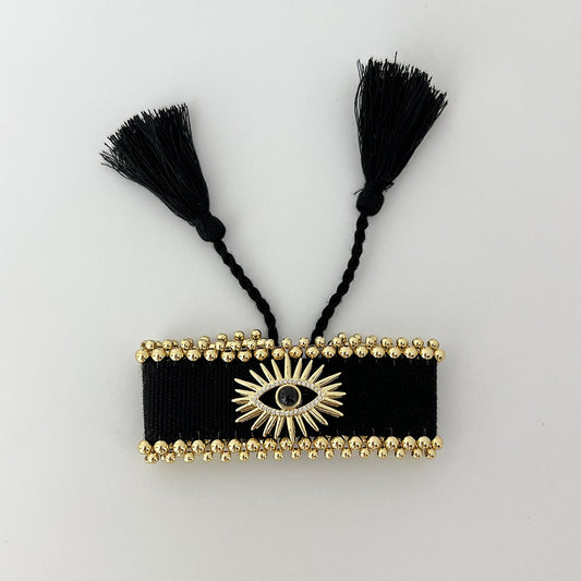 Nazar Veil bracelet in black with golden evil eye detail
