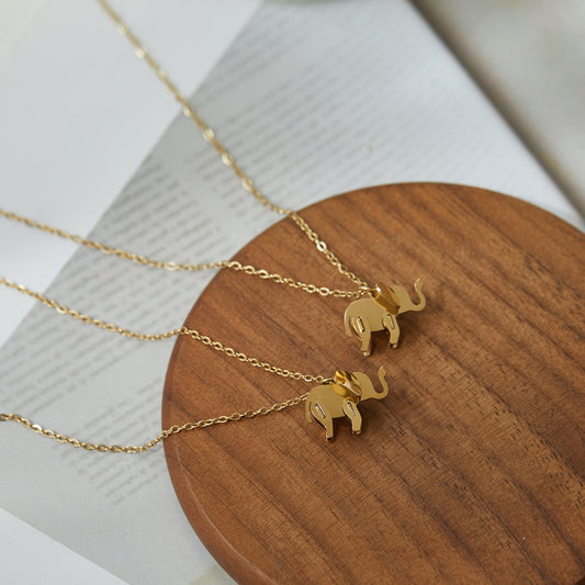 Lucky elephant charm necklace in titanium steel gold finish