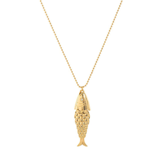 Dainty gold fish charm necklace with coastal, nautical styling