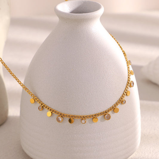 Gold disc and stone necklace — dainty lightweight jewellery for women