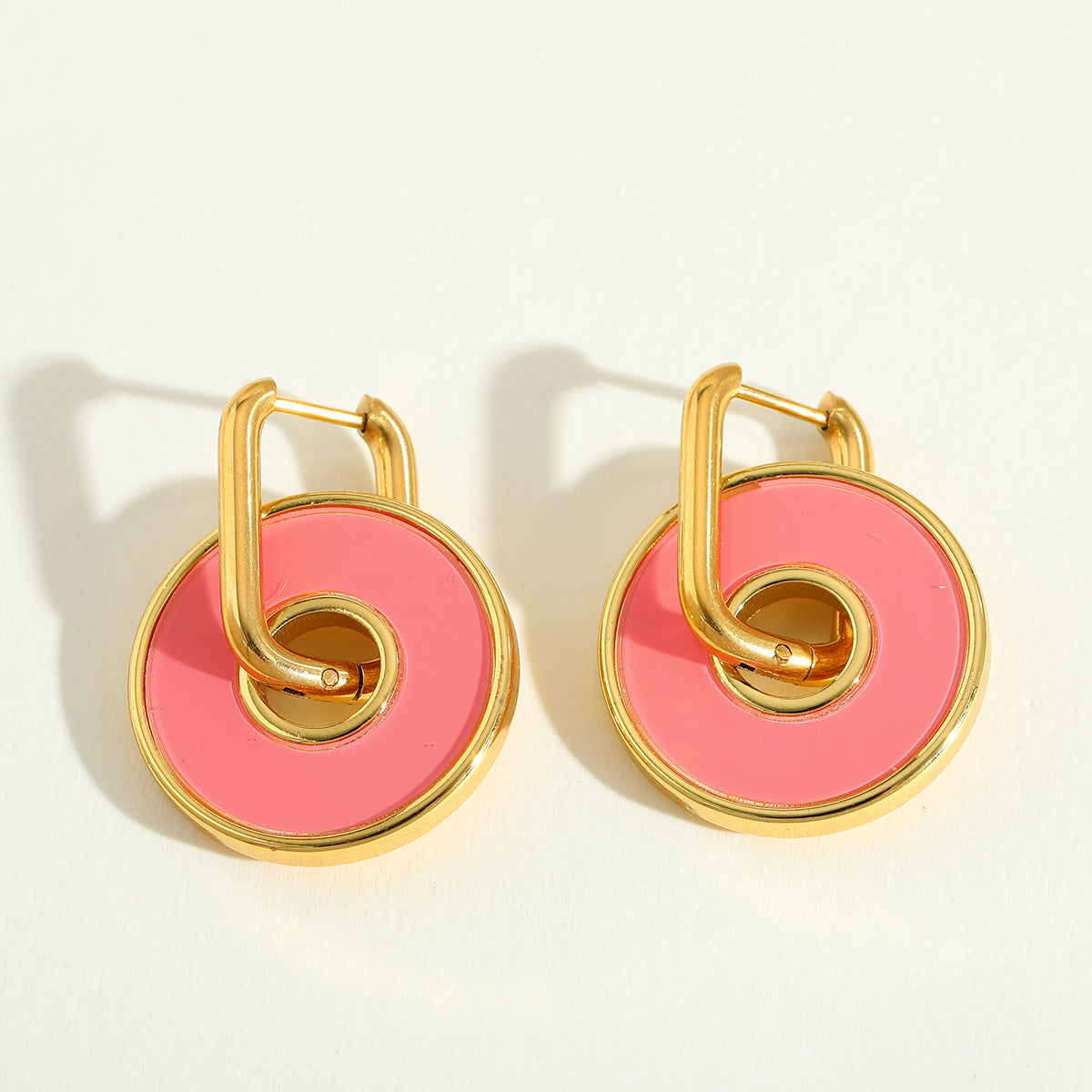 Pop Loop pink candy-coloured 18K gold-plated earrings – playful and bold jewellery for women