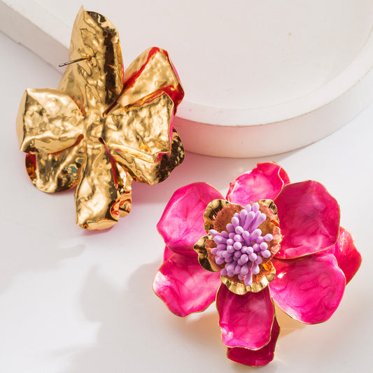 Side view of tropical pink floral earrings – Orlaya Jewellery