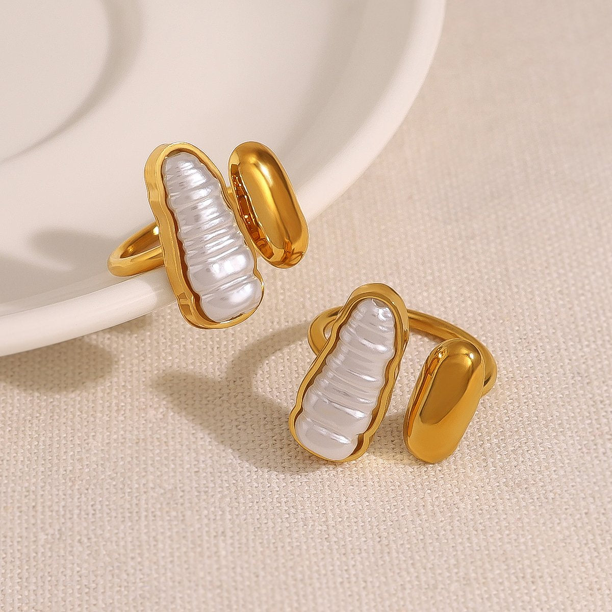 Aara Gold Pearl Ring for Women – sculpted 18K gold-plated statement design 