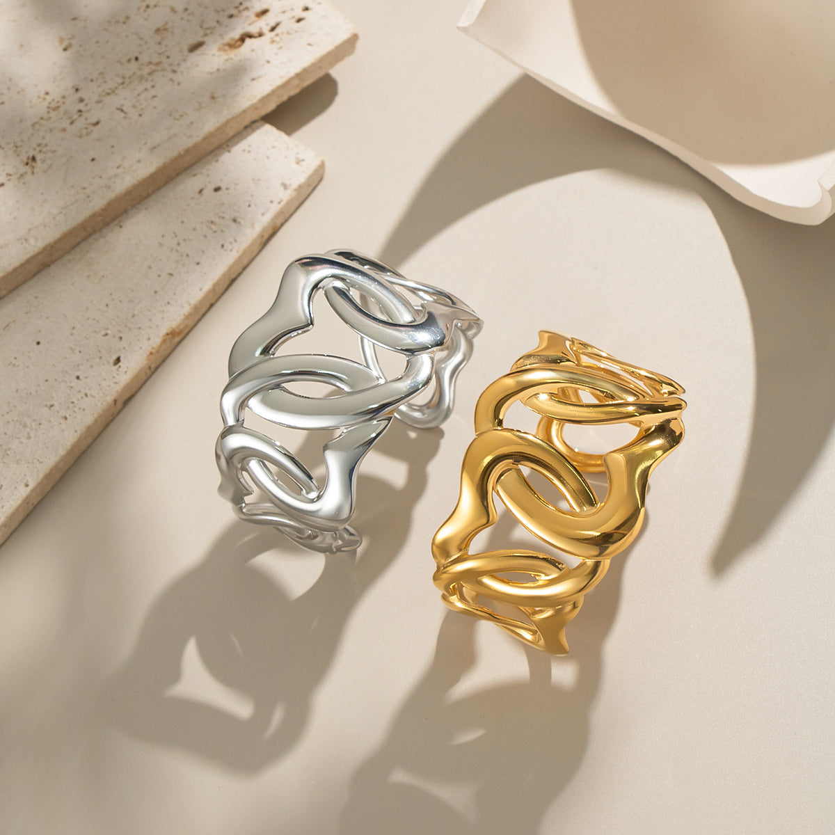 Eterna Heart Cuff Bracelet styled as bold romantic statement jewellery