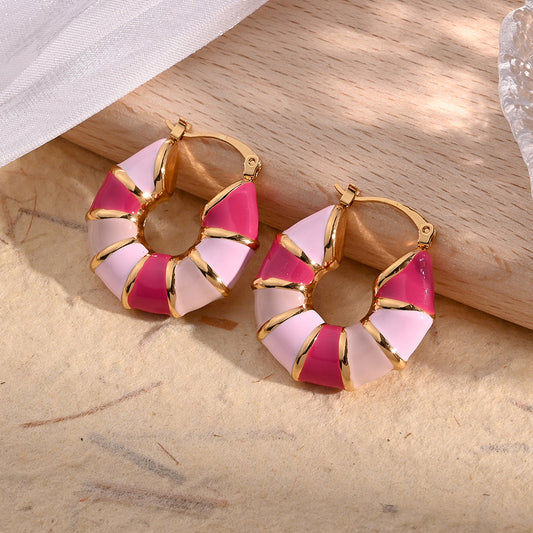 Gelato hoop earrings with pink enamel –18K gold-plated colourful hoops for women by Orlaya Jewellery
