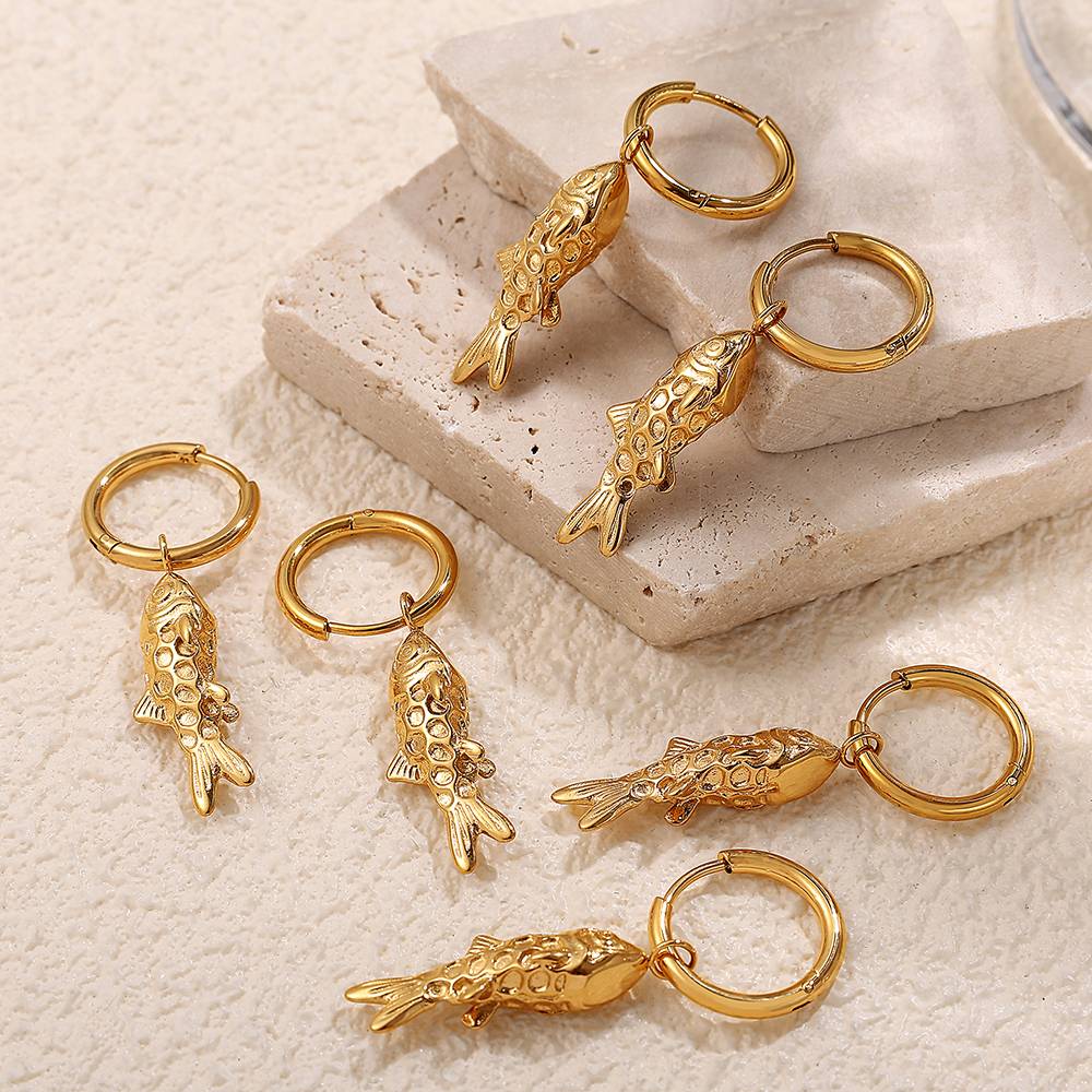 Lucky Koi gold fish earrings – side angle, luxury statement jewellery for women by Orlaya Jewellery