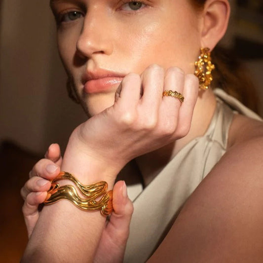 Luna Wave Cuff Bracelet in bold sculptural gold design