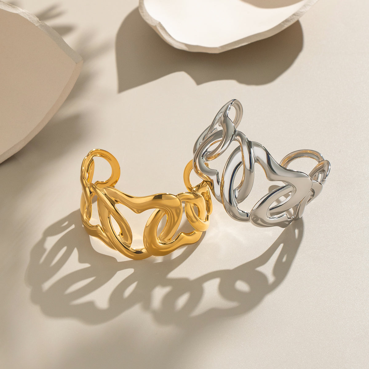 Gold cuff bracelet with artistic heart link design – Eterna Heart Cuff