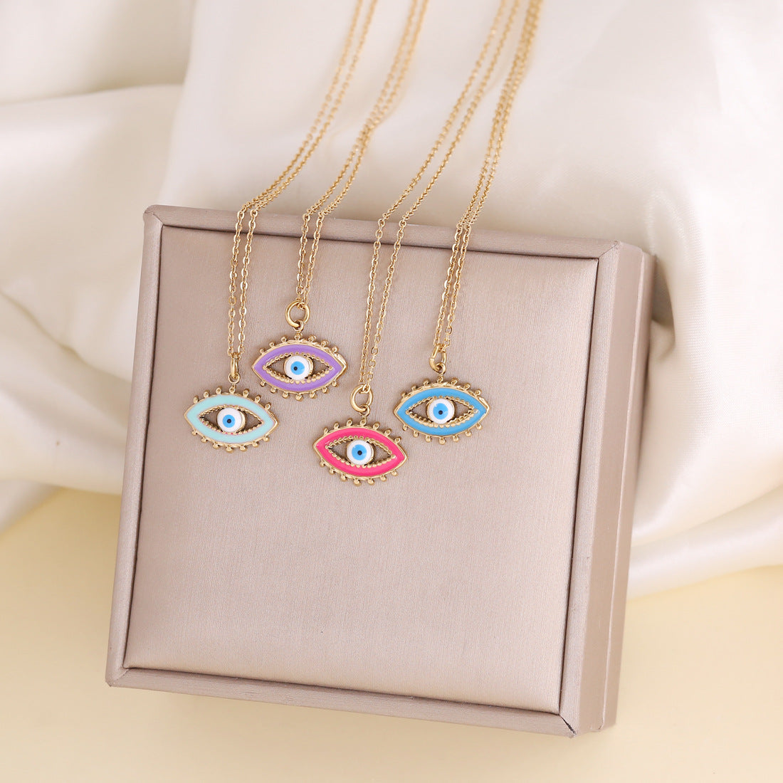 Blue enamel evil eye necklace with gold chain — protection jewellery
