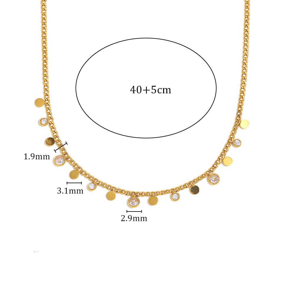 Minimal gold necklace with discs and stone accents — Orlaya Jewellery