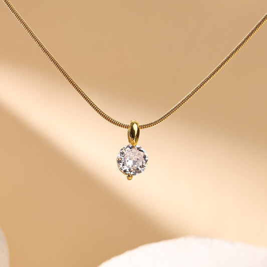 Solitaire Shine Necklace — brilliant-cut solitaire pendant on gold-plated chain by Orlaya Jewellery