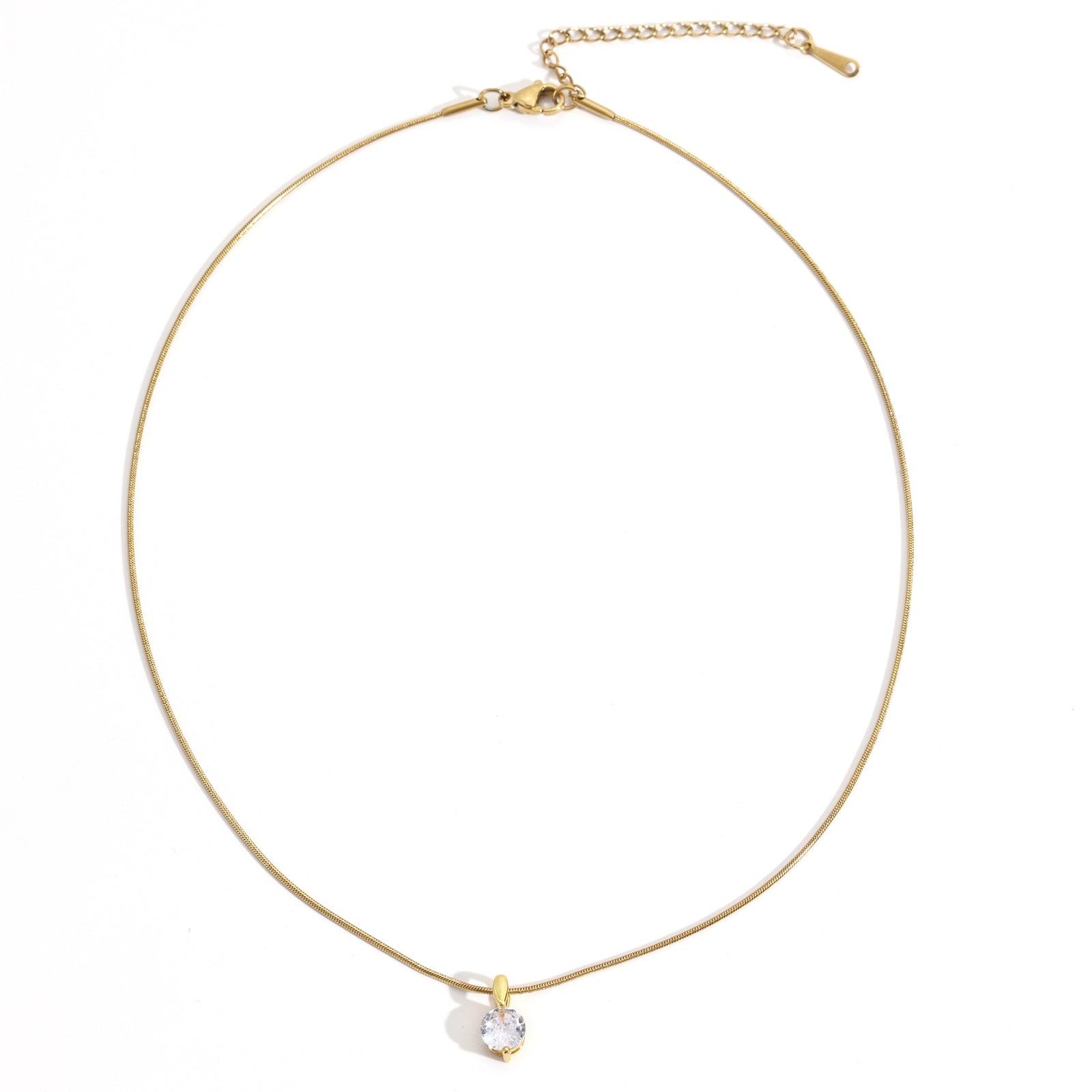 Minimal gold-plated solitaire necklace with brilliant-cut stone — Orlaya Jewellery