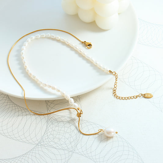 The Pearl Line — freshwater pearl necklace with 18K gold-plated chain by Orlaya Jewellery