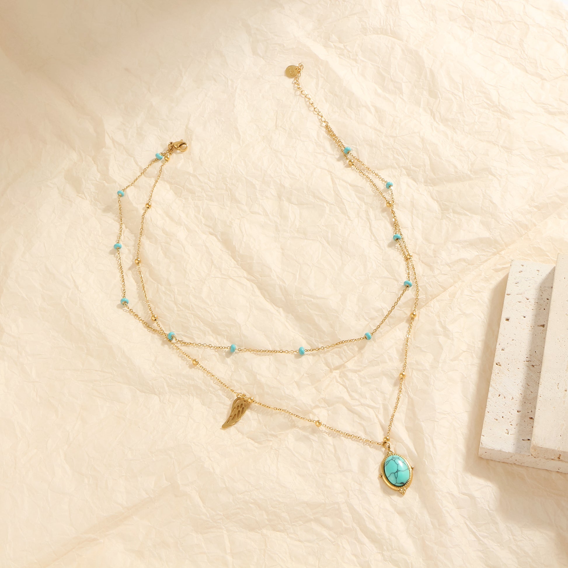 Boho turquoise and gold layered necklace — Orlaya Jewellery