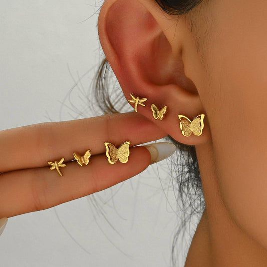 Papillon Butterfly Ear Climbers – set of 3 in 18K gold-plated stainless steel, nature-inspired earrings by Orlaya Jewellery