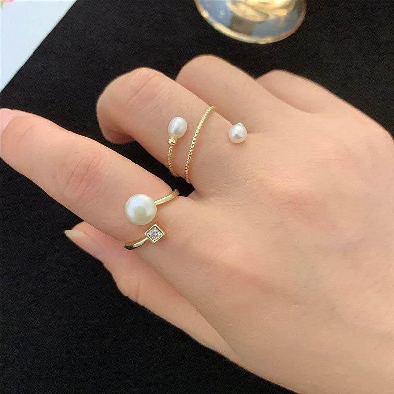 Elegant pearl duo ring set for office wear, bridal, and party outfits – Orlaya Jewellery