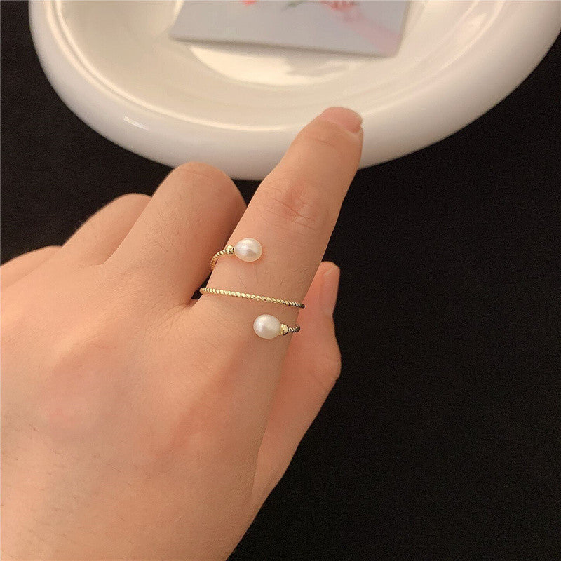 Gold-plated adjustable pearl ring set for women – Orlaya Jewellery