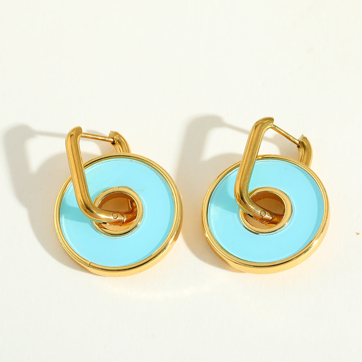 Pop Loop blue candy-coloured 18K gold-plated earrings – enamel finish statement jewellery for women
