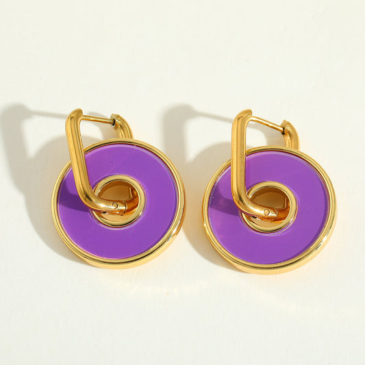 Pop Loop purple candy-coloured 18K gold-plated earrings – glossy enamel statement jewellery by Orlaya Jewellery