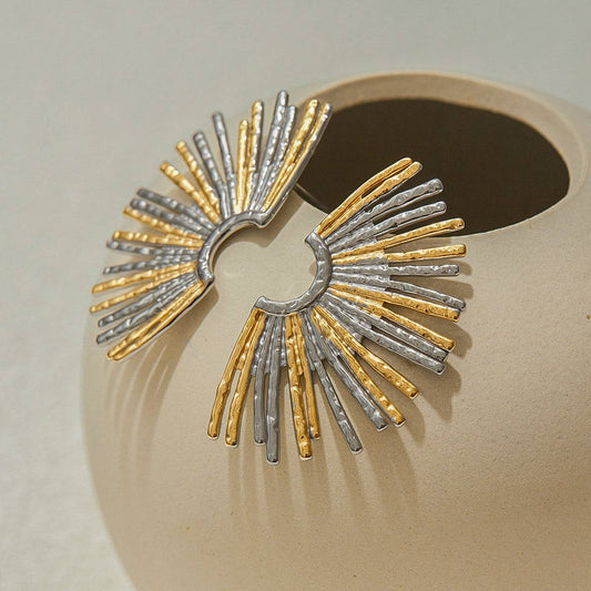 Sculptural Ray Arc Earrings in Gold and Silver – Display Product Image by Orlaya Jewellery