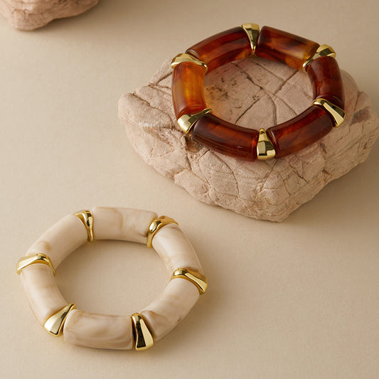 Sol Resin Bangle Set in amber and ivory with gold accents Orlaya Jewellery