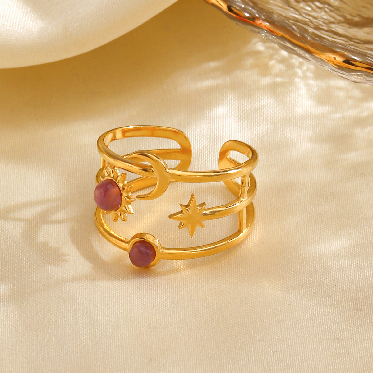 Celeste gold statement ring with celestial motifs – Orlaya Jewellery