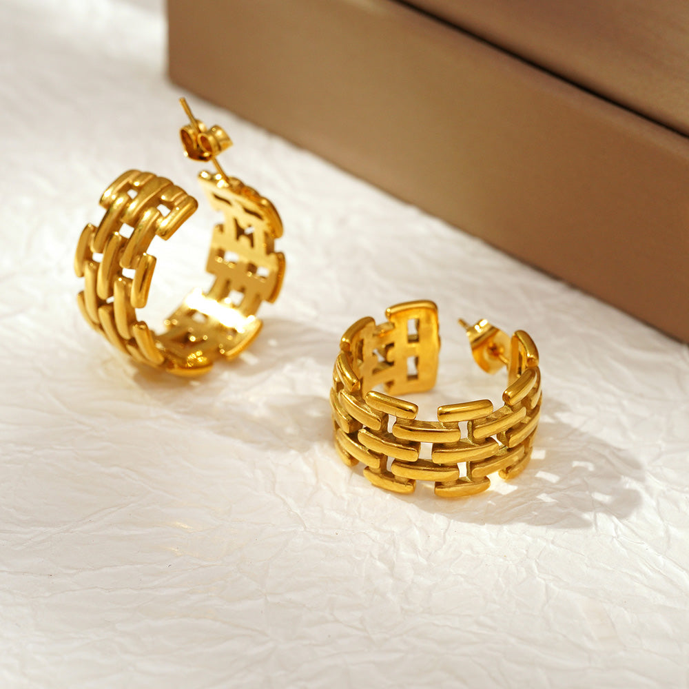 Verve Gold Hoop Earrings – Textured Interlocked Design in Stainless Steel by Orlaya Jewellery
