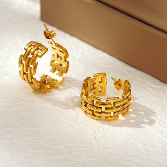 Verve Gold Hoop Earrings – Textured Interlocked Design in Stainless Steel by Orlaya Jewellery