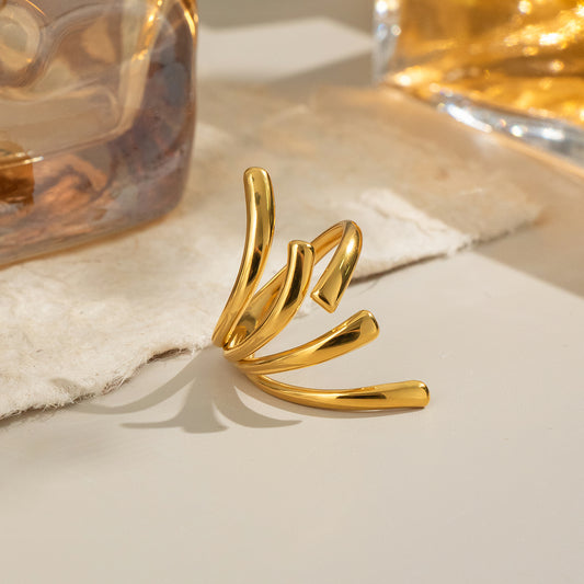 Waveform gold statement ring with sculptural arc design – Orlaya Jewellery