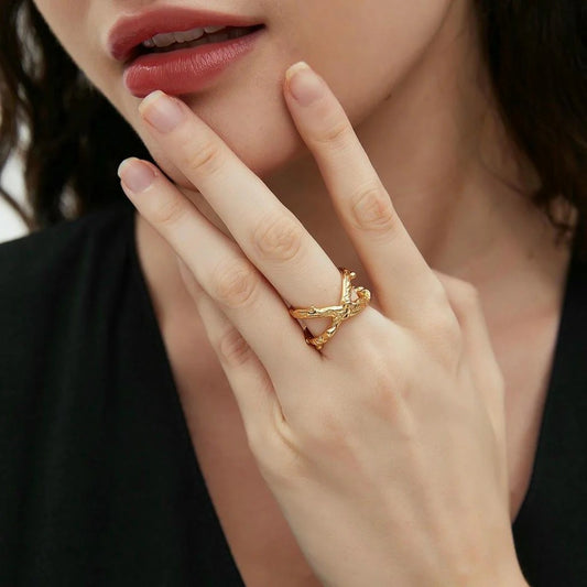Willow gold statement ring inspired by forest branches – Orlaya Jewellery