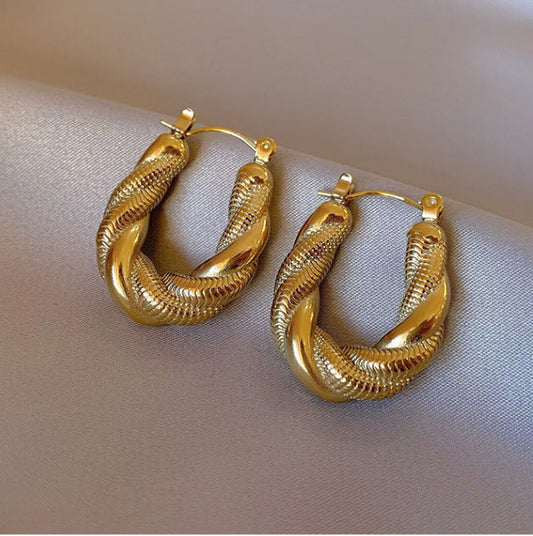 Zehra Gold Hoops – 18K gold-plated textured spiral hoop earrings Orlaya Jewellery
